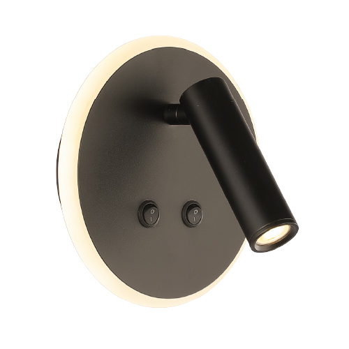 Aplique led 7W+3W con interruptor luz cálida diámetro 16cm negro